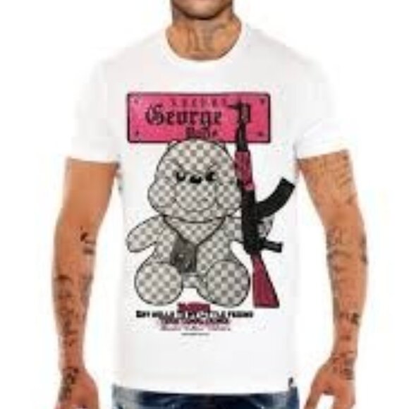 Avenue George V Paris T-Shirt Men's White Shirt Teddy Bear Rhinestone  XL 2XL - Picture 2 of 13
